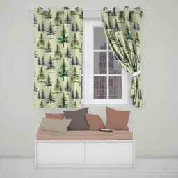 Watercolor Pine Tree Forest Seamless Pattern Sage Green Background Readymade Eyelet Ring Top Thermal 100% Blackout Curtains - thumbnail 1