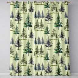Watercolor Pine Tree Forest Seamless Pattern Sage Green Background Readymade Eyelet Ring Top Thermal 100% Blackout Curtains - thumbnail 2