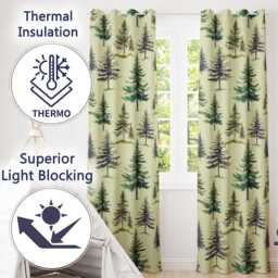 Watercolor Pine Tree Forest Seamless Pattern Sage Green Background Readymade Eyelet Ring Top Thermal 100% Blackout Curtains - thumbnail 3