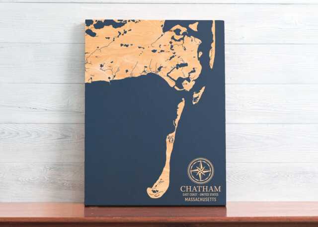Chatham, Massachusetts Map - Engraved Wood Coastal Chart Wall Art Sign, Beach Home Decor Nautical Print, Unique Personalized Family Gift - image 1