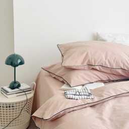 34 Colors Linen Bedding Set With Color Piping. Pink King, Queen Duvet Cover , 3 Piece Washed Linen Bedding Set Includes 2 Pillowcases - thumbnail 3