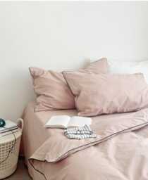 34 Colors Linen Bedding Set With Color Piping. Pink King, Queen Duvet Cover , 3 Piece Washed Linen Bedding Set Includes 2 Pillowcases - thumbnail 1