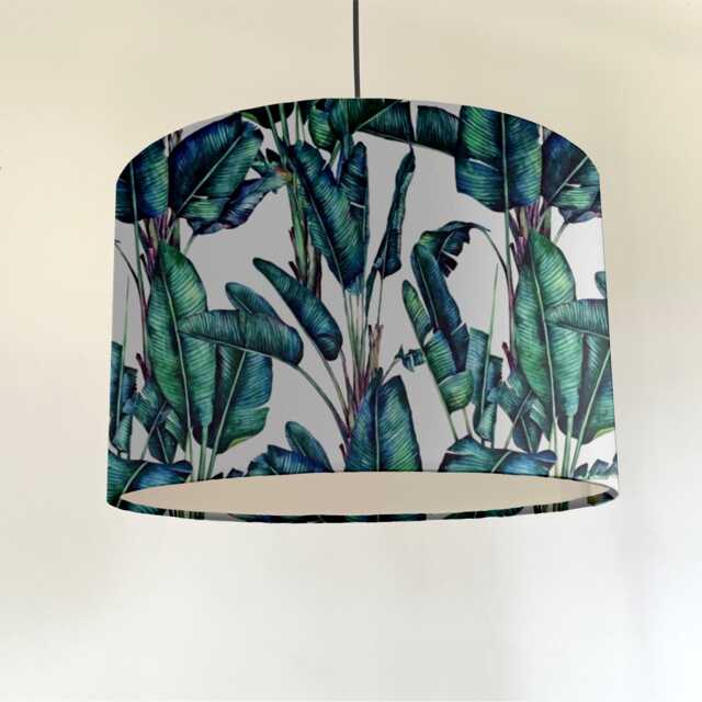 Leaves Velvet Drum Lampshade, Botanical Ceiling Light Shade - image 1