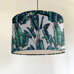 Leaves Velvet Drum Lampshade, Botanical Ceiling Light Shade