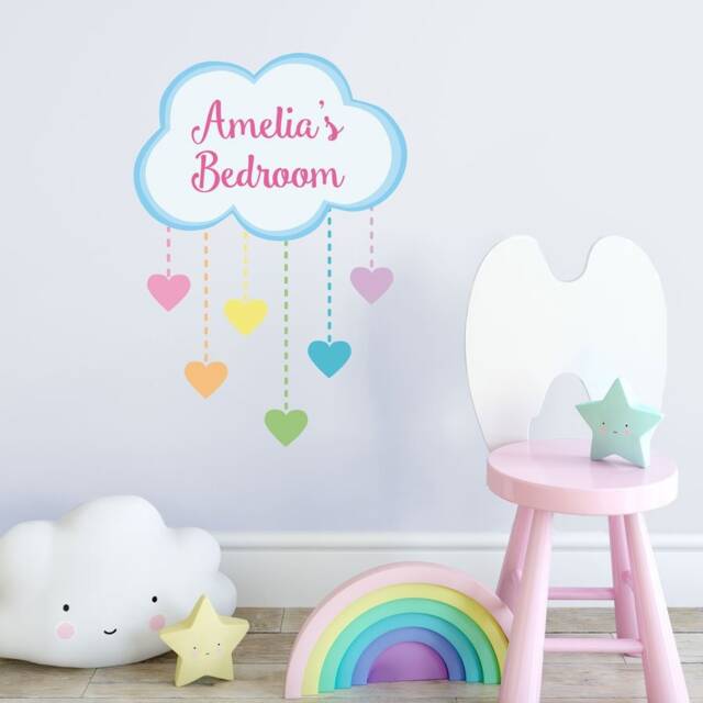 Personalised Rainbow Hearts & Cloud Wall Sticker, Unicorn Room Decor, Decal - image 1