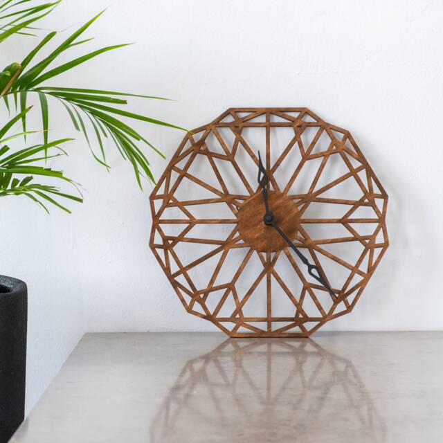Geometric Wall Clock, Lines Wooden Diamond Wood Minimalist Modern Clock - image 1