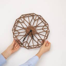 Geometric Wall Clock, Lines Wooden Diamond Wood Minimalist Modern Clock - thumbnail 3