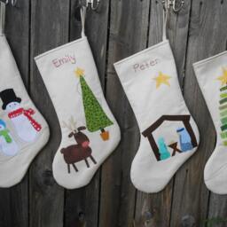 Personalized Christmas Stocking - Frayed Applique, Embroidered Name - thumbnail 2