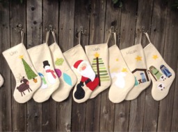 Personalized Christmas Stocking - Frayed Applique, Embroidered Name - thumbnail 1