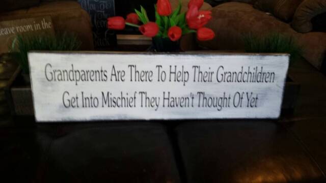 Grandparents Distressed Wood Sign Rustic Large Primitive Farmhouse Decor Wall Hanging Help Grandchildren Get Into Mischief Grandparent Gift - image 1