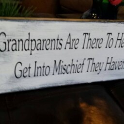 Grandparents Distressed Wood Sign Rustic Large Primitive Farmhouse Decor Wall Hanging Help Grandchildren Get Into Mischief Grandparent Gift - thumbnail 2
