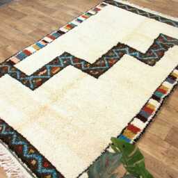 Handmade Berber Wool Rug - White Geometric Moroccan Decor - thumbnail 4