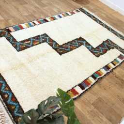 Handmade Berber Wool Rug - White Geometric Moroccan Decor - thumbnail 2