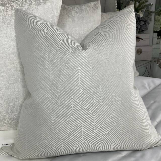 John Lewis & Partners Esher Fabric Geometric Cushion Pillow Cover Textured Silver Grey, Luxury Designer High Quality Handmade - image 1