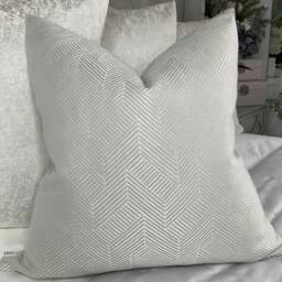 John Lewis & Partners Esher Fabric Geometric Cushion Pillow Cover Textured Silver Grey, Luxury Designer High Quality Handmade - thumbnail 1