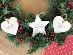 Personalised Teacher Nursery Thank You Gift - Ceramic Heart Star Clay Tag Hand Stamped Decoration School Keepsake Present - thumbnail 1