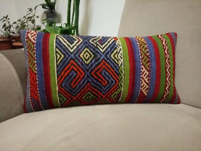 Lumbar Kilim Pillow 12x24 Inches Geometric Design Anatolian Wool Kilim Pillow Handmade Decorative Cushion - image 1