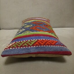 Lumbar Kilim Pillow 12x24 Inches Geometric Design Anatolian Wool Kilim Pillow Handmade Decorative Cushion - thumbnail 3