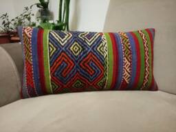 Lumbar Kilim Pillow 12x24 Inches Geometric Design Anatolian Wool Kilim Pillow Handmade Decorative Cushion - thumbnail 1