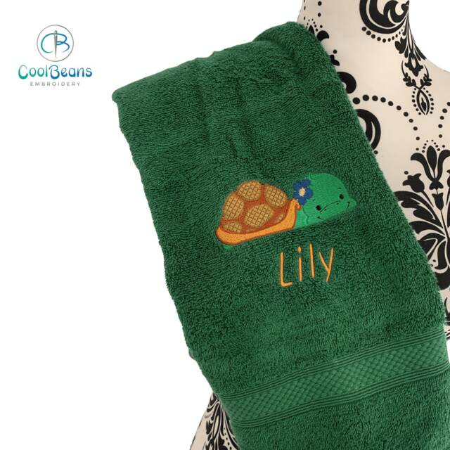 Tortoise Towel - Personalised Face Cloth/Hand Bath = Embroidered - image 1