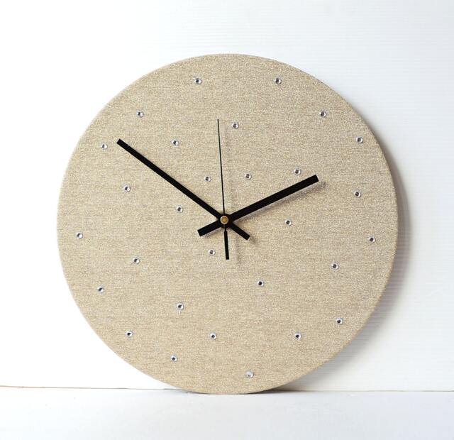 Cream Wall Clock - Decoupage Fabric Recycled Vinyl Record Gold Glitter Rhinestones - image 1