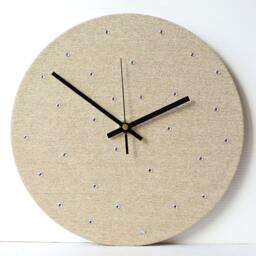 Cream Wall Clock - Decoupage Fabric Recycled Vinyl Record Gold Glitter Rhinestones - thumbnail 2