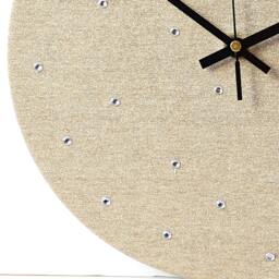 Cream Wall Clock - Decoupage Fabric Recycled Vinyl Record Gold Glitter Rhinestones - thumbnail 3