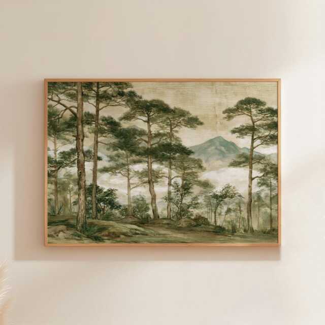 Pine Forest Poster, Woodland Path Print, Nature Wall Art, Paper - image 1