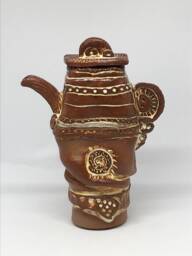 Hand Sculpted Ceramic Teapot Sculpture Brown Pottery Art - thumbnail 1