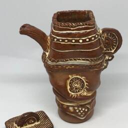 Hand Sculpted Ceramic Teapot Sculpture Brown Pottery Art - thumbnail 3