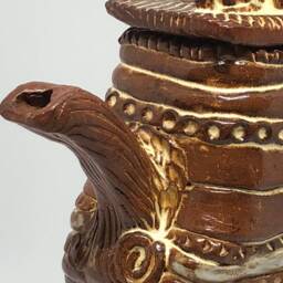 Hand Sculpted Ceramic Teapot Sculpture Brown Pottery Art - thumbnail 2