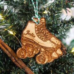 Personalised Rollerskating Christmas Ornament Roller Derby Wood Bauble Laser Engrave Rustic Wooden Name Personalise Tree Decoration Irish - thumbnail 2
