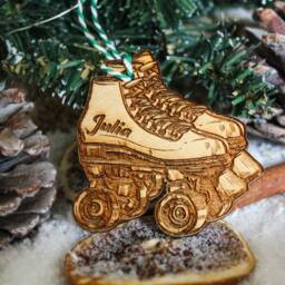 Personalised Rollerskating Christmas Ornament Roller Derby Wood Bauble Laser Engrave Rustic Wooden Name Personalise Tree Decoration Irish - thumbnail 3
