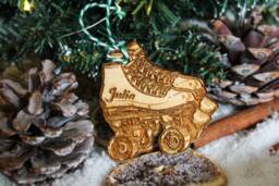 Personalised Rollerskating Christmas Ornament Roller Derby Wood Bauble Laser Engrave Rustic Wooden Name Personalise Tree Decoration Irish - thumbnail 1