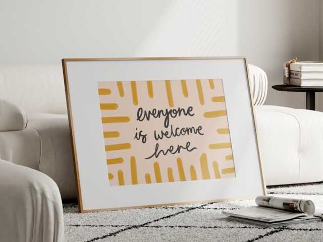 Everyone Is Welcome Here Print - Mustard Yellow Wall Art Prints, Decor, Bedroom Living Room Prints - image 1