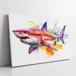Shark Sea Animal Abstract Oil Painting Colourful Paint Splatter Style Wall Art Framed Canvas Poster Print, Home/Office Room Decor - thumbnail 2