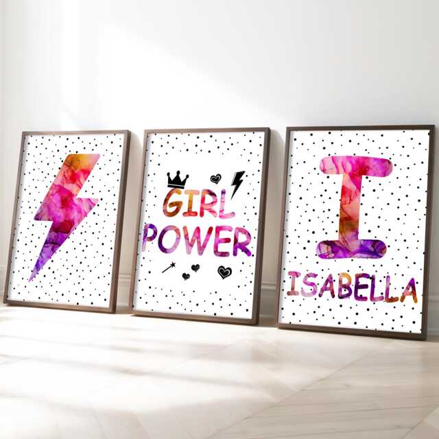 Girl Power Affirmation Art Custom Name Print, Modern Teen Room Decor