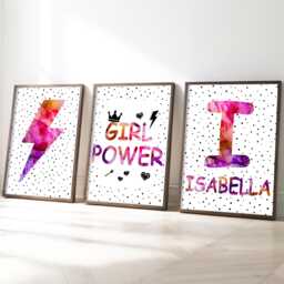 Girl Power Affirmation Art Custom Name Print, Modern Teen Room Decor - thumbnail 1