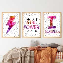 Girl Power Affirmation Art Custom Name Print, Modern Teen Room Decor - thumbnail 2