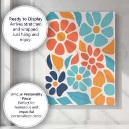 Contemporary Floral Collage With Blue & Orange Petals Canvas Wall Art Print Decor Picture Ready To Hang - thumbnail 3