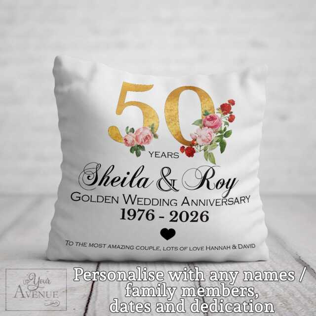Personalised 50Th Anniversary Cushion Parents Golden Wedding Anniversary Gift Couple 50 Years Pillow Wife Mum Dad Nan Grandad - image 1