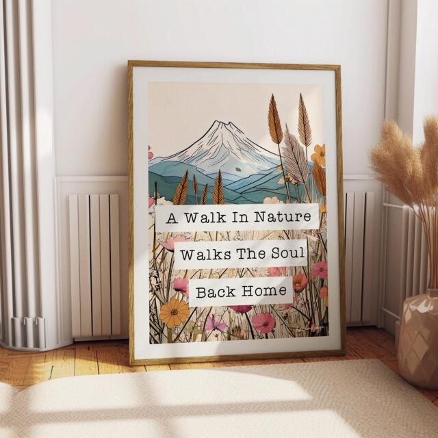 Nature Walk Quote Print Retro Hiking Art, Inspirational Typography - image 1