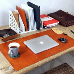 Personalized Full Grain Leather Desk Pad Blotter , Black Leather Table Mat, Large Office Writing Lmxxs - thumbnail 2