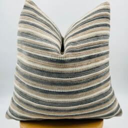 Textured Striped Pillow Cover, Beige Gray Euro Sham, Woven Upjolstery Fabric - 20x20 - thumbnail 4