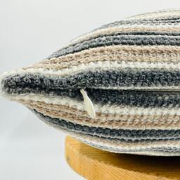 Textured Striped Pillow Cover, Beige Gray Euro Sham, Woven Upjolstery Fabric - 20x20 - thumbnail 2