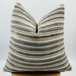 Textured Striped Pillow Cover, Beige Gray Euro Sham, Woven Upjolstery Fabric - 20x20 - thumbnail 3
