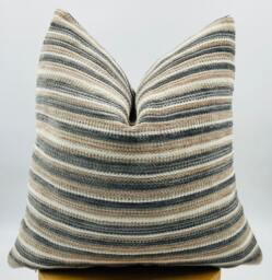 Textured Striped Pillow Cover, Beige Gray Euro Sham, Woven Upjolstery Fabric - 20x20 - thumbnail 1