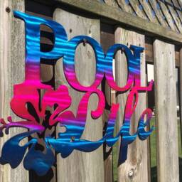 Pool Life Metal Wall Art Flip Flops Or Hibiscus, Outdoor Decor - thumbnail 3