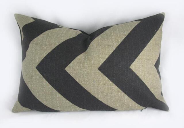Zigzag Chevron Black/Denton, Stone - Decorative Pillow Cushion Covers Accent Throw Lumbar 12 X 18 - image 1
