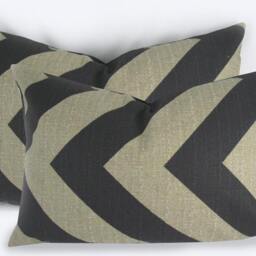Zigzag Chevron Black/Denton, Stone - Decorative Pillow Cushion Covers Accent Throw Lumbar 12 X 18 - thumbnail 2